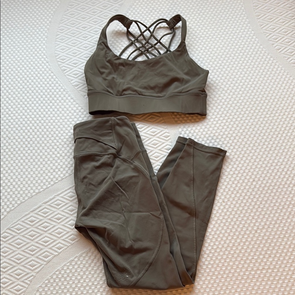 Olive Green Sports Bra and Leggings Set